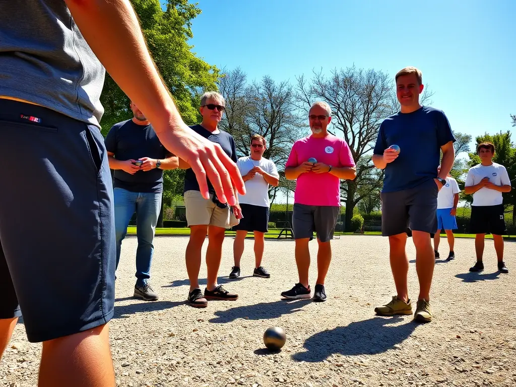 A photograph of PETANQUE CLUB LOUDEACIEN members participating in a local community event, highlighting the club's active involvement and contribution to the local area.